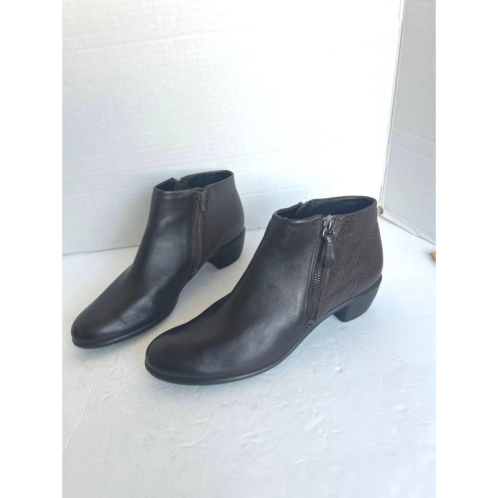 ECCO Shape M 35 Brown Leather Lizard Embossed Side Zip Ankle Comfort Boots‎ 10